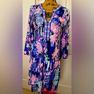 Lilly Pulitzer Blue Resort Wear Sundress with 3/4 Sleeves
